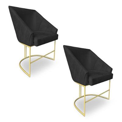Kit 2 Poltronas Decorativas Alana Veludo Base De Ferro Dourado - Pallazio Cor Preto