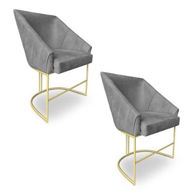 Kit 2 Poltronas Decorativas Alana Veludo Base De Ferro Dourado - Pallazio Cor Grafite