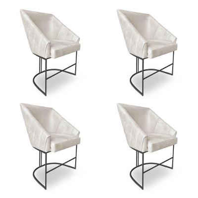 Kit 4 Poltronas Luxo Alana Suede Base Ferro Preto - Pallazio Cor Bege