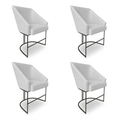 Kit 4 Poltronas Luxo Alana Bouclê Base Ferro Preto - Pallazio Cor Cinza