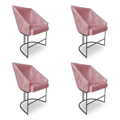 Kit 4 Poltronas Luxo Alana Veludo Base Ferro Preto - Pallazio Cor Rosê