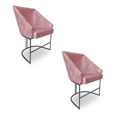Kit 2 Poltronas Luxo Alana Veludo Rosê Base Ferro Preto - Pallazio