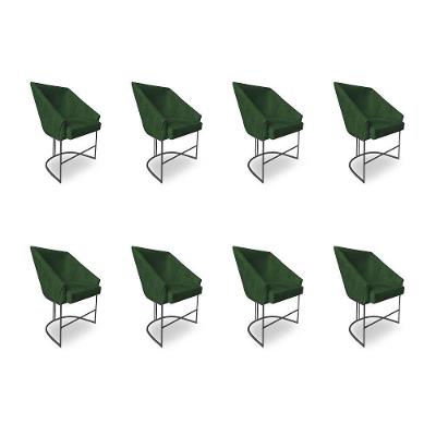 Kit 8 Poltronas Luxo Alana Suede Base Ferro Preto - Pallazio Cor Verde
