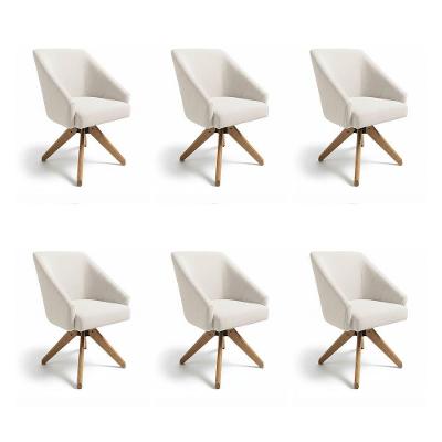 Kit 6 Poltronas Giratórias Alana Bouclê Bege Base De Madeira - Pallazio