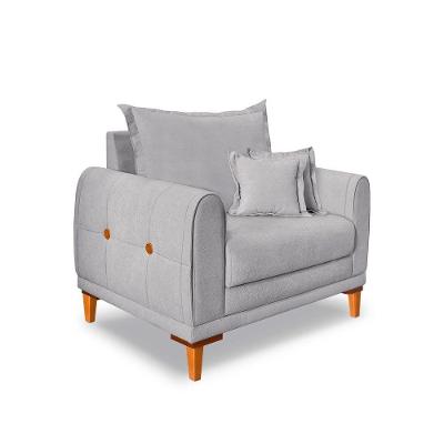 Poltrona Livia Bouclê Cinza Pés De Madeira - Pallazio