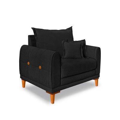 Poltrona Livia Bouclê Preto Pés De Madeira - Pallazio