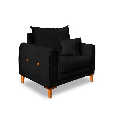 Poltrona Livia Veludo Preto Pés De Madeira - Pallazio