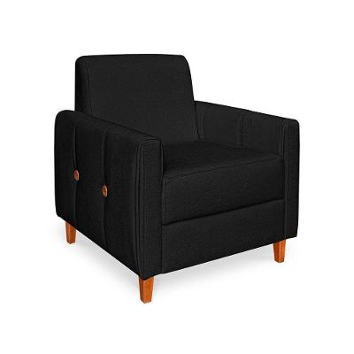 Poltrona Zoe Bouclê Preto Pés De Madeira - Pallazio