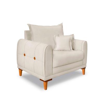 Poltrona Livia Veludo Bege Pés De Madeira - Pallazio