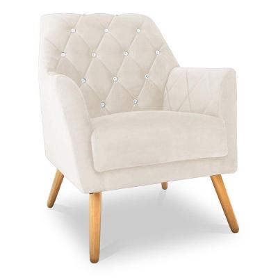 Poltrona Velvet Strass Veludo Pés De Madeira - Pallazio Cor Bege