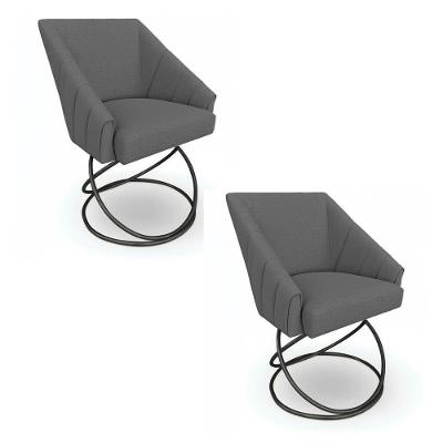 Kit 2 Poltronas Luxo Alana Linho Grafite Base Luxo Preto - Pallazio