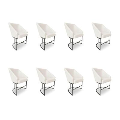 Kit 8 Poltronas Luxo Alana Bouclê Bege Base Ferro Preto - Pallazio