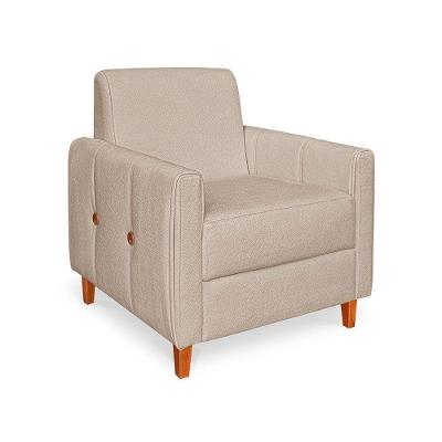 Poltrona Zoe Bouclê Bege Pés De Madeira - Pallazio