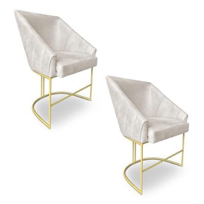 Kit 2 Poltronas Decorativas Alana Veludo Base De Ferro Dourado - Pallazio Cor Bege