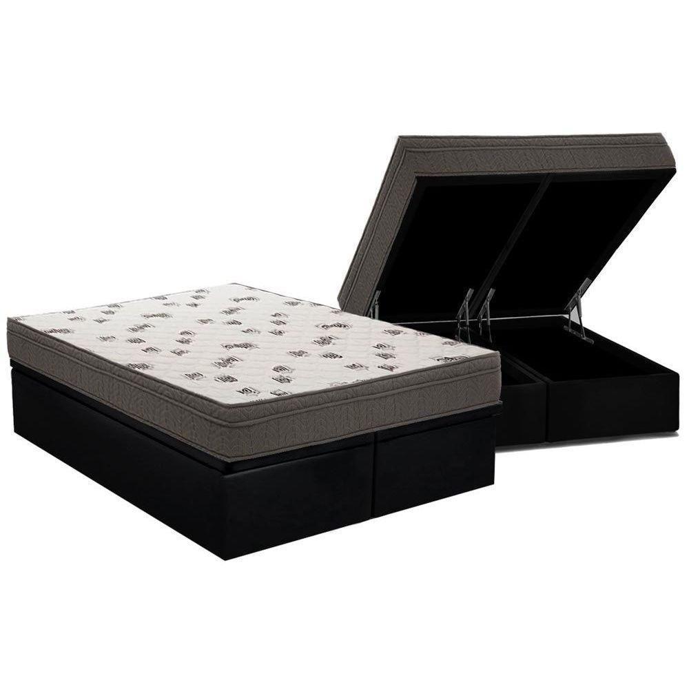 Cama Box Baú Queen: Colchão Espuma D45 Ortobom Light + Base CRC Suede Black(158x198) - 1