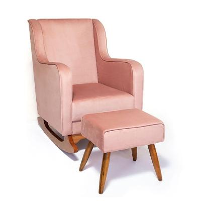 Poltrona Amamentação Com Balanço Naná E Puff Veludo - Pallazio Cor Rosê