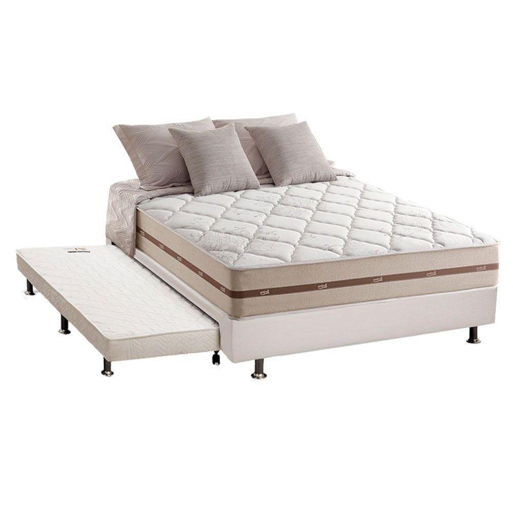 Cama Box c/Auxiliar Casal: Colchão Anjos MasterPocket Classic Bege + Base CRC Courano Branco(138x188) - 1