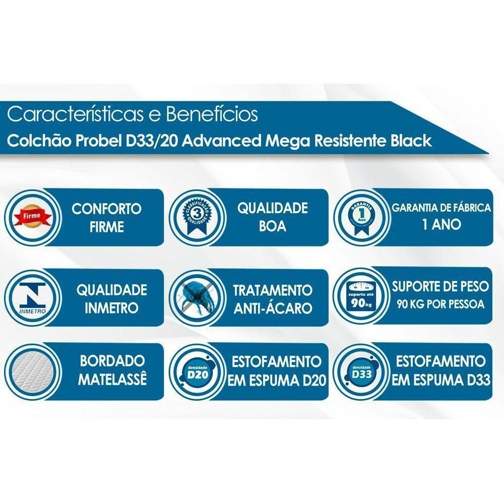 Cama Box Baú Queen: Colchão Espuma D33 Probel ProDormir Advanced Mega Resistente + Base CRC Suede Black(158x198) - 2