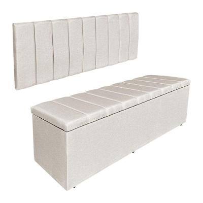 Kit Cabeceira Painel E Calçadeira Recamier Baú King 1,95m Holanda Linho Bege - Pallazio