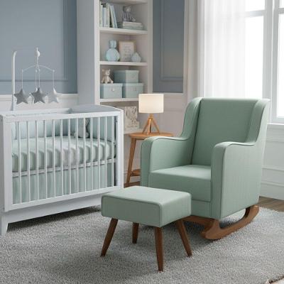 Poltrona Amamentação Com Balanço Naná E Puff Veludo Verde - Pallazio