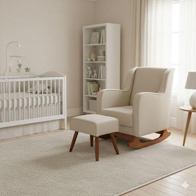 Poltrona Amamentação Com Balanço Naná E Puff Linho Bege - Pallazio
