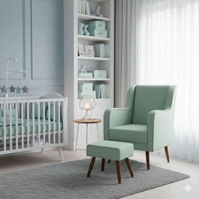 Poltrona Amamentação Pés Palito Naná E Puff Veludo - Pallazio Cor Verde