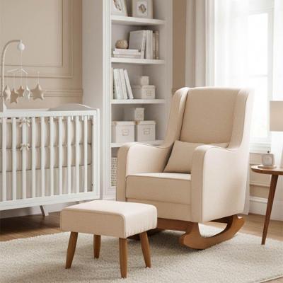 Poltrona Amamentação Encosto Alto Com Balanço Naná E Puff Linho Bege - Pallazio