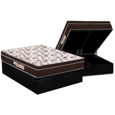 Cama Box Baú Queen: Colchão Ortopédico Polar D28 / EP Orthopremium Hiper Resistence + Base CRC Suede Black(158x198)