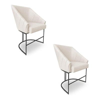 Kit 2 Poltronas Luxo Alana Linho Base Luxo Preto - Pallazio Cor Bege