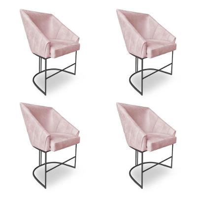 Kit 4 Poltronas Luxo Alana Suede Base Ferro Preto - Pallazio Cor Rosa Bebê