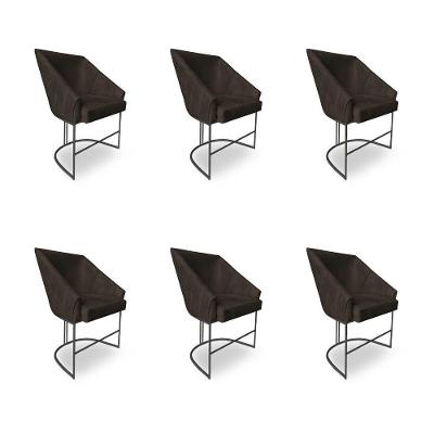 Kit 6 Poltronas Luxo Alana Suede Base Ferro Preto - Pallazio Cor Marrom