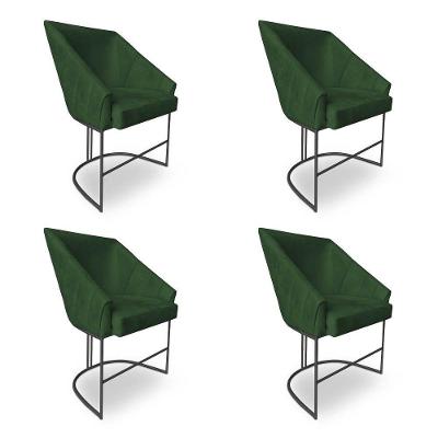 Kit 4 Poltronas Luxo Alana Suede Base Ferro Preto - Pallazio Cor Verde