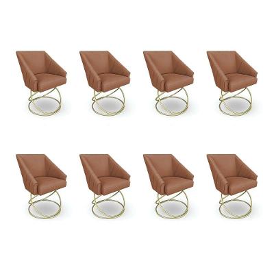 Kit 8 Poltronas Luxo Alana Bouclê Base Luxo Dourado - Pallazio Cor Terracota
