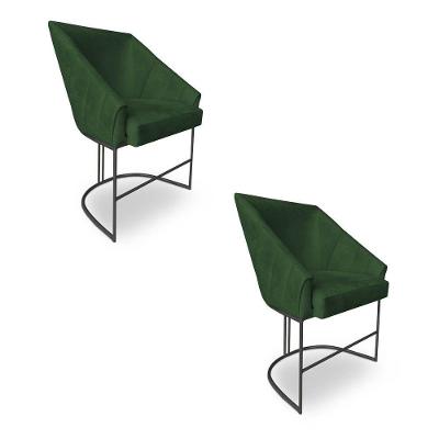 Kit 2 Poltronas Luxo Alana Suede Base Ferro Preto - Pallazio Cor Verde