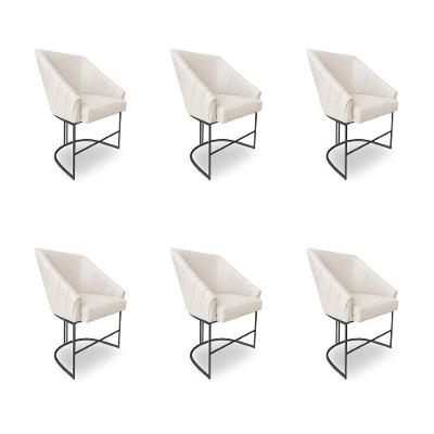Kit 6 Poltronas Luxo Alana Linho Base Ferro Preto - Pallazio Cor Bege