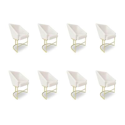 Kit 8 Poltronas Luxo Alana Bouclê Bege Base Ferro Dourado - Pallazio
