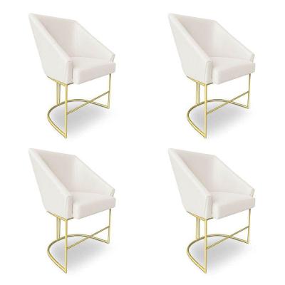 Kit 4 Poltronas Luxo Alana Bouclê Base Ferro Dourado - Pallazio Cor Bege