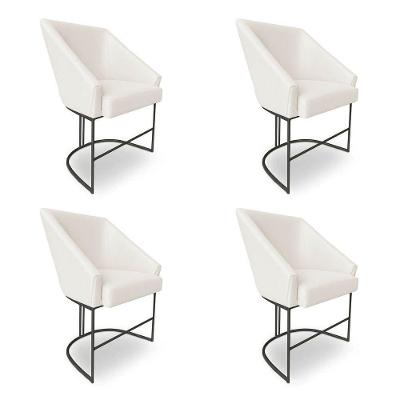 Kit 4 Poltronas Luxo Alana Bouclê Base Ferro Preto - Pallazio Cor Bege