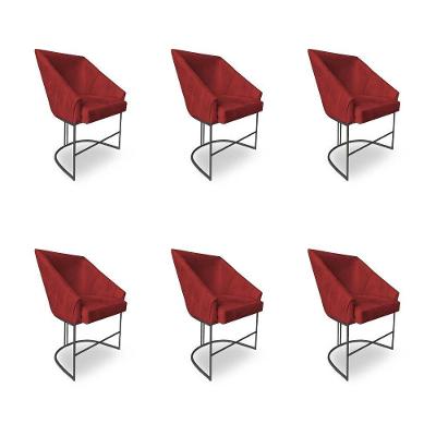 Kit 6 Poltronas Luxo Alana Suede Base Ferro Preto - Pallazio Cor Vermelho
