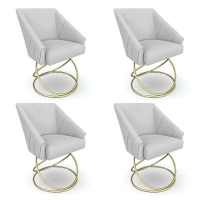 Kit 4 Poltronas Luxo Alana Bouclê Cinza Base Luxo Dourado - Pallazio