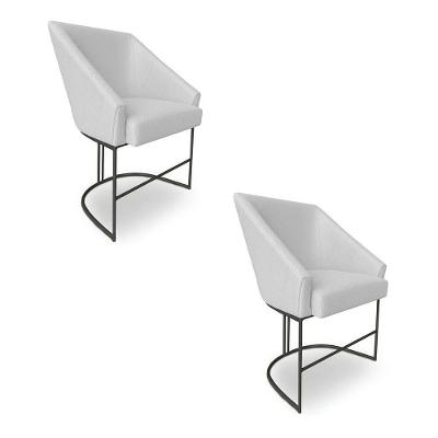 Kit 2 Poltronas Luxo Alana Bouclê Cinza Base Ferro Preto - Pallazio