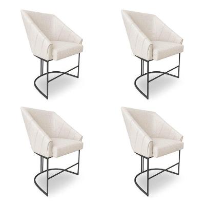 Kit 4 Poltronas Luxo Alana Linho Base Ferro Preto - Pallazio Cor Bege
