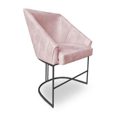Poltrona Luxo Alana Suede Base Ferro Preto - Pallazio Cor Rosa Bebê