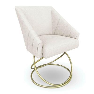 Poltrona Luxo Alana Bouclê Bege Base Luxo Dourado - Pallazio