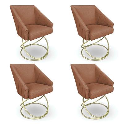 Kit 4 Poltronas Luxo Alana Bouclê Terracota Base Luxo Dourado - Pallazio