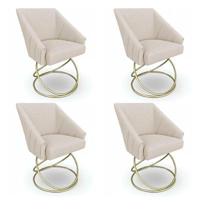 Kit 4 Poltronas Luxo Alana Linho Bege Base Luxo Dourado - Pallazio