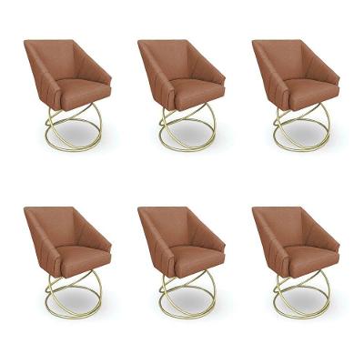 Kit 6 Poltronas Luxo Alana Bouclê Base Luxo Dourado - Pallazio Cor Terracota