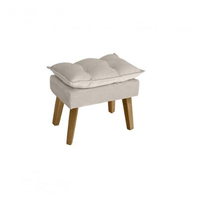 Puff Banqueta Decorativa Opala Bege Claro Com Pés Quadrado Smf Decor