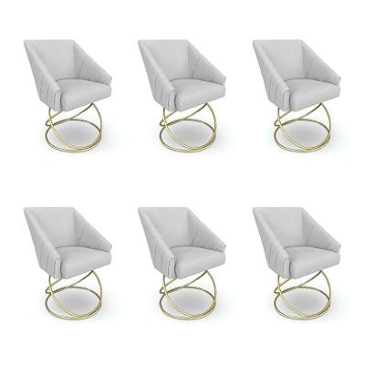 Kit 6 Poltronas Luxo Alana Bouclê Cinza Base Luxo Dourado - Pallazio