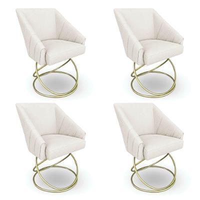 Kit 4 Poltronas Luxo Alana Bouclê Bege Base Luxo Dourado - Pallazio